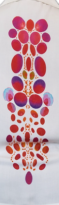 Frost ivory shirt with a gradient lava lamp inspired spinal print embellished with seed beads..